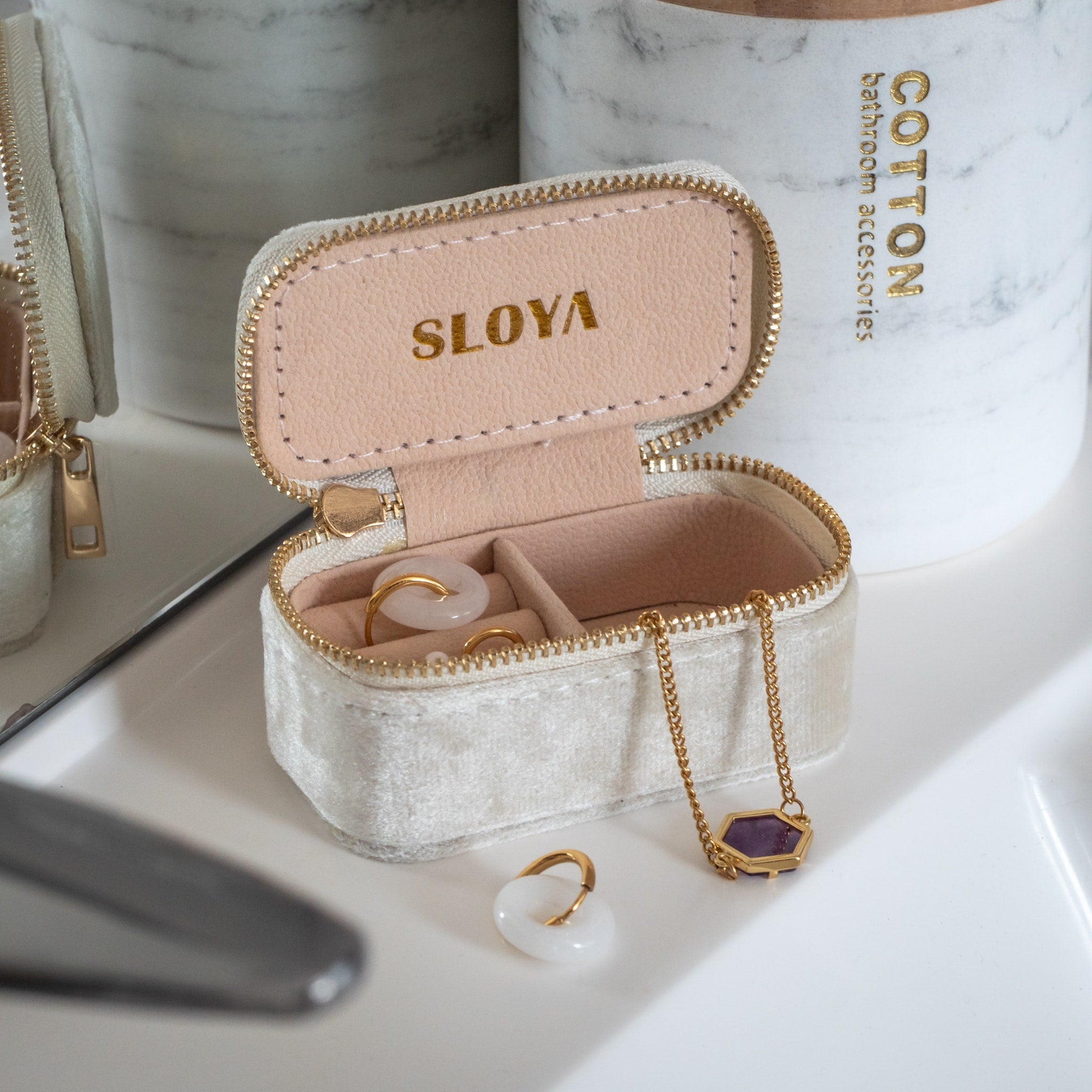 Mini boîte à bijoux velours blanc coton - SLOYA